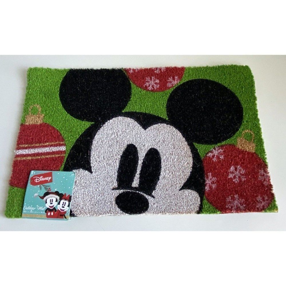 Disney Mickey Mouseย Christmas Holiday Ornaments Coir DoorโMat 18x28โ OutdoorโNEW